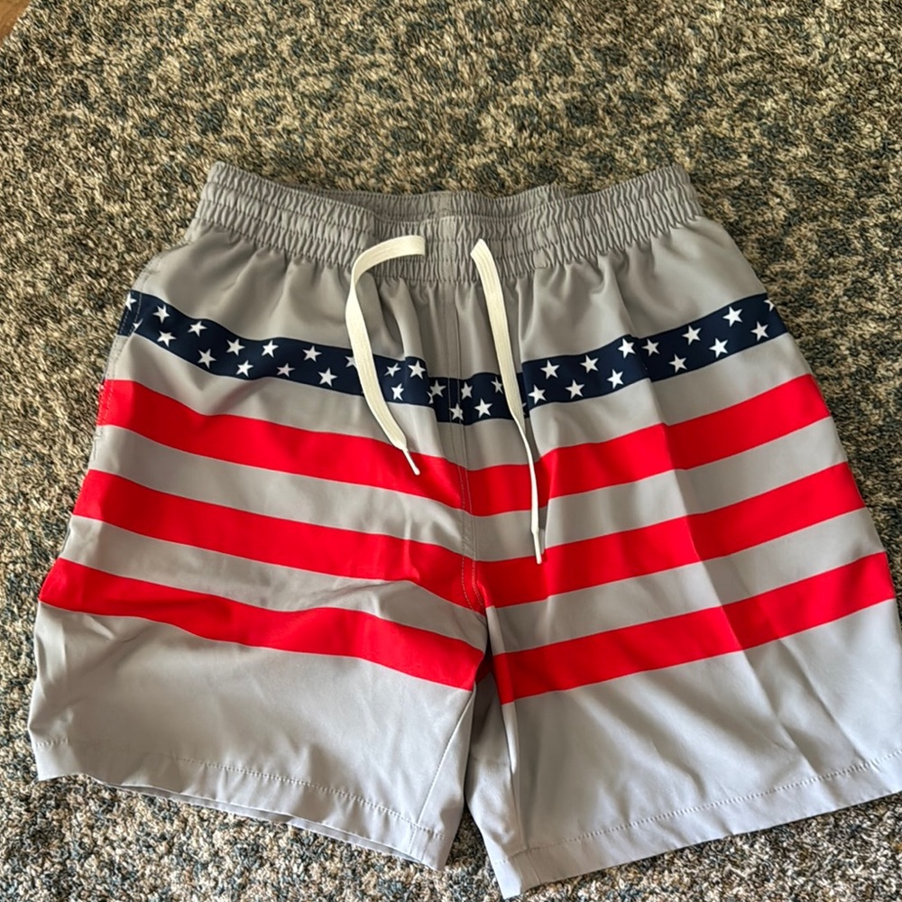Chubbies Gray and Red Striped Swim Shorts